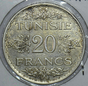 Tunisia 1934 1353AH 20 Francs 290708 combine shipping