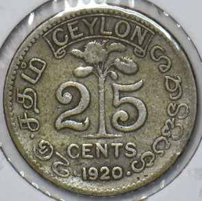 Ceylon 1920 25 Cents 902795 combine shipping