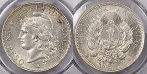 Argentina 1882 Peso PCGS AU 58 PC1434 combine shipping