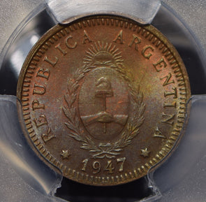 Argentina 1947 2 Centavos PCGS MS65BN incandescent purple PC0537 combine shippin