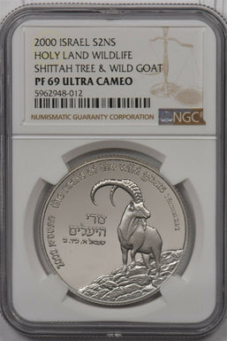 Israel 2000 2 New Sheqalim silver NGC Proof 69UC Holy Land Wildlife Shittah Tree