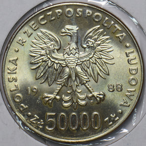Poland 1988 50000 Zlotych Eagle animal 70th Anniversary of Poland Regaining Inde