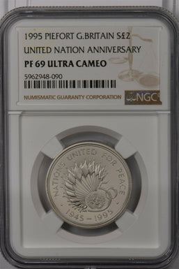 Great Britain 1995 2 Pound silver NGC Proof 69UC Piefort United Nation Anniversa