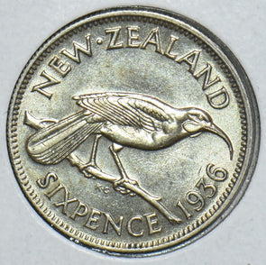 New Zealand 1936 6 Pence Silver George V King Emperor Huia bird 491495 combine s