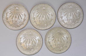 Mexico 1930 ~45 Peso silver UNC cap and rays 5 pieces BU0373 combine shipping