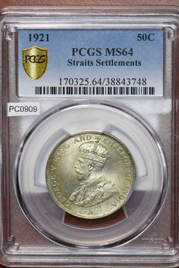 Straits Settlements 1921 50 Cents PCGS MS64 PC0909 combine shipping