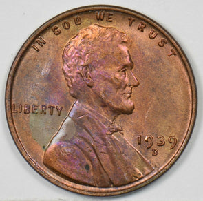 1939-D Lincoln Wheat Cent Magenta Toning Choice BU++ U0422