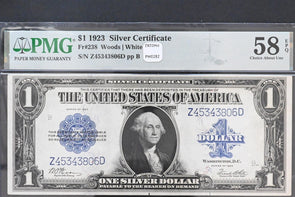 US 1923 $1 PMG Choice AU 58 EPQ Silver Certificates FR#238 Woods/White PM0282 co