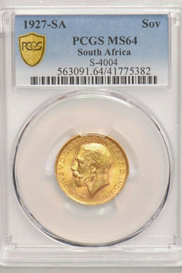 South Africa 1927 SA Sovereign gold PCGS MS64 rare grade AGW 0.2354oz of pure go