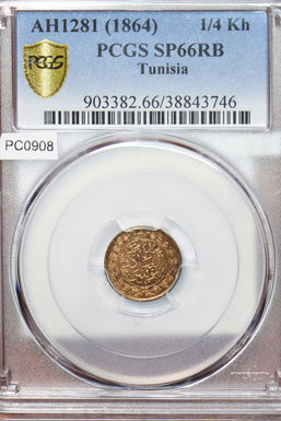 Tunisia 1864 AH1281 1/4 Kharub PCGS SP66RB rare PC0908 combine shipping