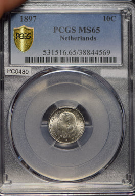 Netherlands 1897 10 Cents PCGS MS65 rare gem grade PC0480 combine shipping