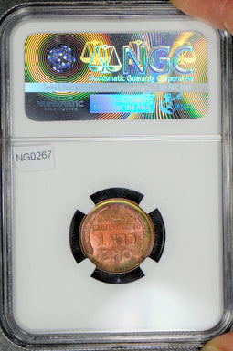 1936 S Lincon Cent NGC MS 64 RB green purple toning georgeous NG0267