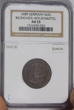 Germany 1689 brunswick wolfenbuttel 6 Mariengroschen silver NGC AU55 NG0742 comb