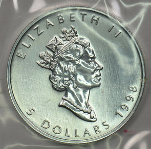 Canada 1998 5 Dollar silvre maple 1oz pure silver sealed BU0718* combine shippin