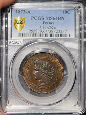 France 1873 10 Centimes PCGS MS64BN Gad-265a PC0576 combine shipping