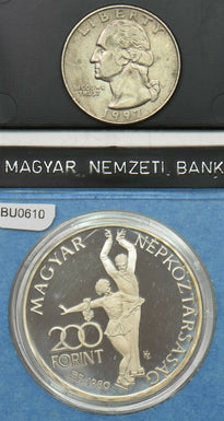 Hungary 1980 200 Forint Proof Lake Placid winter olympics. In original Govt hold