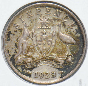 Australia 1928 Georgivs V 6 Pence Kangaroo animal Ostrich Austraila Coat of Arm