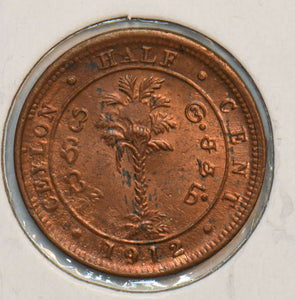 Ceylon 1912 1/2 Cent 296812 combine shipping