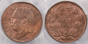 Portugal 1884 10 Reis PCGS MS 63 RED BROWN PC1278 combine shipping