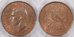 New Zealand 1941 Penny Tui bird animal PCGS MS 64 BROWN PI0187 combine shipping
