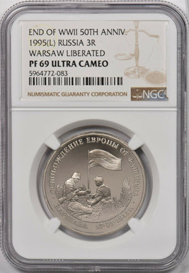 Russia 1995 L 3 Roubles NGC PF69UC Warsar liberated. End of WWII 50th Anniv. NG1
