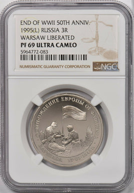 Russia 1995 L 3 Roubles NGC PF69UC Warsar liberated. End of WWII 50th Anniv. NG1