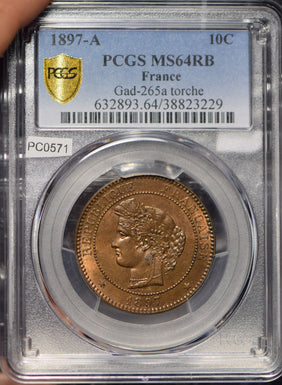 France 1897 10 Centimes PCGS MS64RB Gad-265a torche PC0571 combine shipping