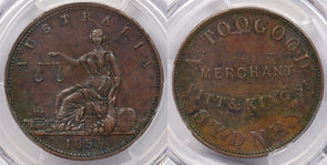 Australia 1855 Token PCGS AU KM-Tn256 A. Toogood PC1324 combine shipping