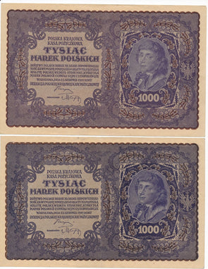 RC0240 Poland 1919 1000 Marek Polskich 2 notes xf combine shipping
