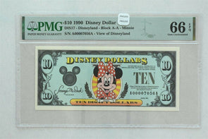 Disney Dollar 1990 $10 PMG Gem UNC 66EPQ DIS17. Minnie. View of Disneyland PM02