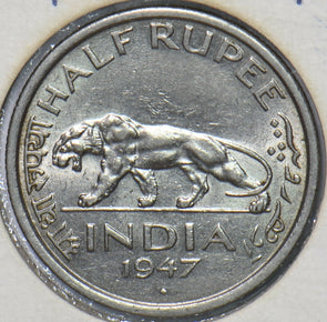 British India 1947 1/2 Rupee Lion animal 194480 combine shipping