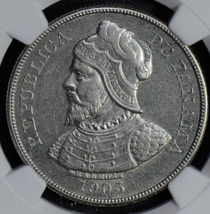 Panama 1905 50 Centesimos silver NGC AU lustrious lightl NG0536 combine shipping
