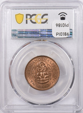 New Zealand 1947 1/2 Penny PCGS MS 65 RED BROWN PI0186 combine shipping