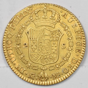 Spain 1793 2 Escudos gold AU+ Original Surface GL0271 combine shipping