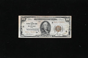 US 1929 $100 F-VF a few staple holes National Currency fr# 1804-2 cleveland -D R
