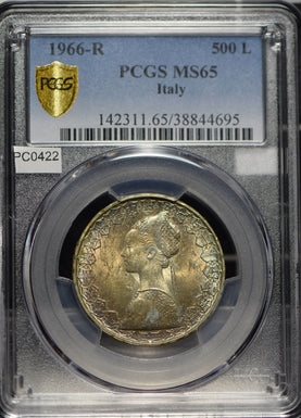 Italy 1966 500 Lira PCGS MS65 stunning toning PC0422 combine shipping