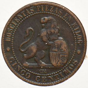 Spain 1870 5 Centimos Lion animal 902502 combine shipping