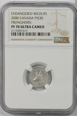 Canada 2000 30 Dollars platinum Pronghorn animal NGC Proof 70 Ultra Cameo 0.1oz