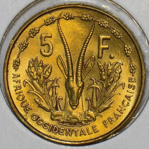 French Colonies 1956 5 Francs Gazelle animal Occidentale 297869 combine shipping