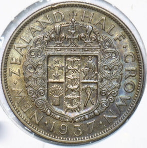 New Zealand 1937 1/2 Crown silver Ram animal George VI 292909 combine shipping