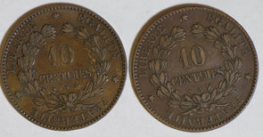 France 1876/96 2 pieces 10 Centimes  BU0433 combine shipping