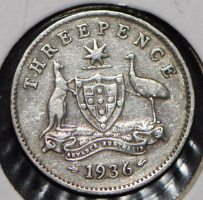 Australia 1936 3 Pence Kangaroo animal Emu  191353 combine shipping