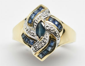 10K Gold Sapphire Diamond Ring 3.7g RG0175
