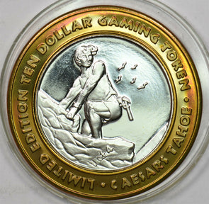 1990 's Casino Chip Token silver Caesar's Tahoe $10 silver gaming token limited