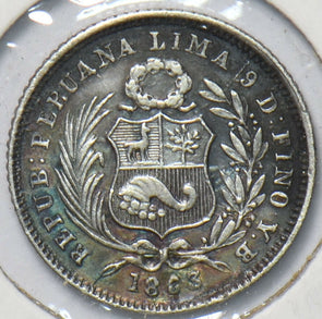 Peru 1863 1/2 Dinero 192653 combine shipping