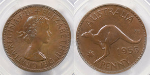 Australia 1955 (m) Penny Kangaroo animal PCGS PR 64BN rare condition PC1260 com