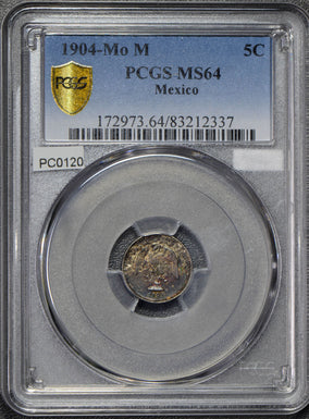 Mexico 1904  5 Centavos silver PCGS MS64 gorgeous magenta green toning PC0120 co