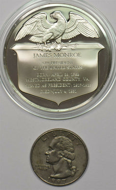 1980 's Medal Proof james Monroe in capsule 1.2oz pure silver Franklin Mint BU0