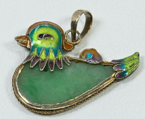 Jadeite Vintage Bird Enameled Pendant GP0018