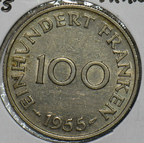 Germany 1955 Saarland 100 Franken 196008 combine shipping